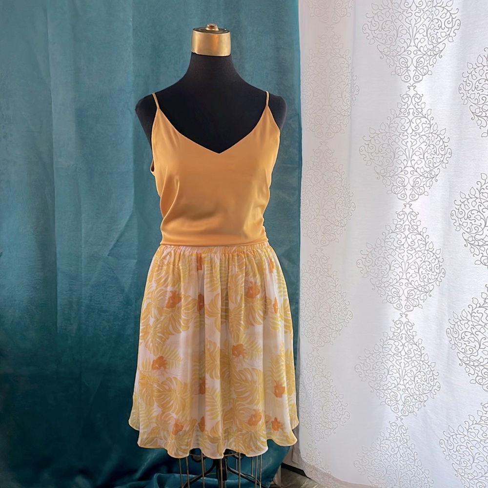 Sunny and bright floral skirt with golden yellow cami.